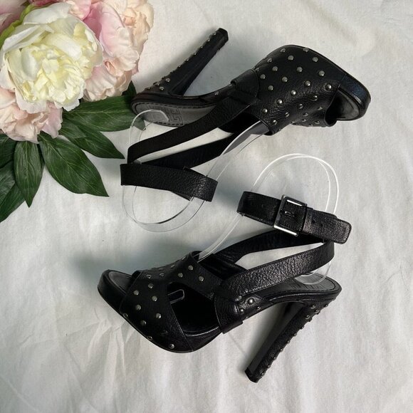 Givenchy Black Studded Leather High Heel Sandals | Size 36 | Ankle Strap + Peep - Picture 5 of 11